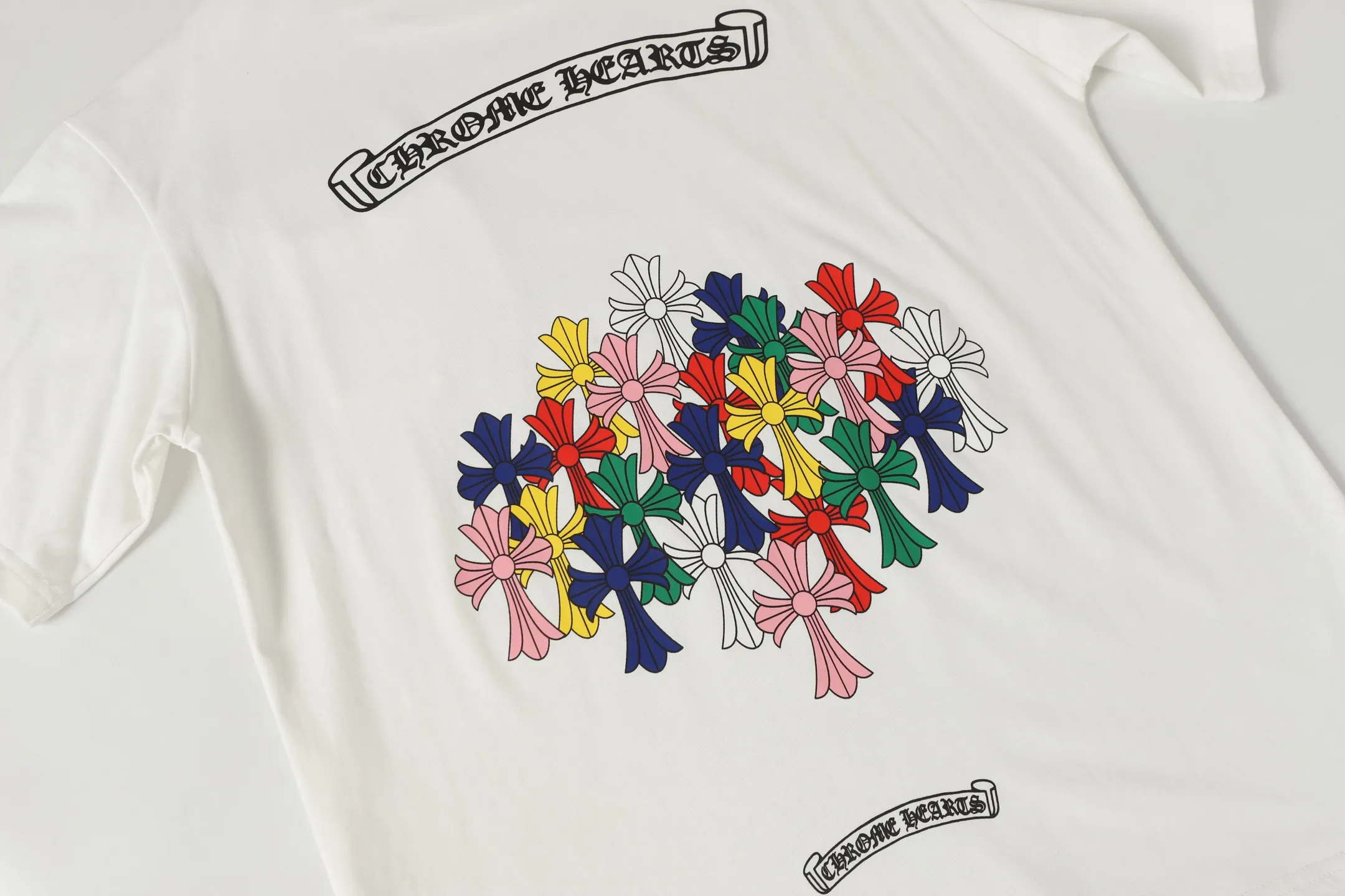 P160 -Chrome Hearts/Chrome Hearts 23ss color cross✝️Sanskrit letter printed short-sleeved T-shirt -High weight, high density and high quality. The wool is soft, delicate and skin-friendly. It feels soft and silky. It has excellent warmth and skin-friendly properties.